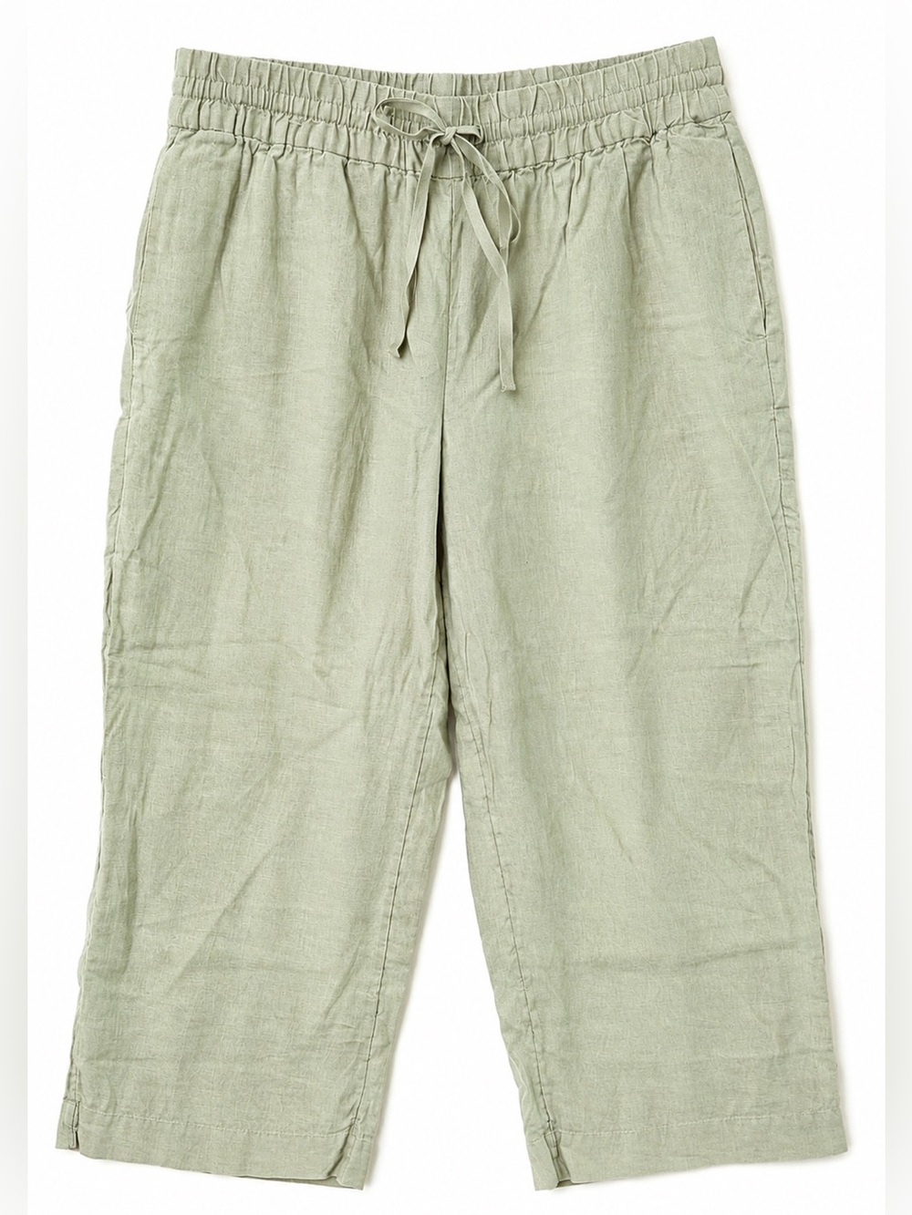 J.Crew 100% Linen Sage Green Drawstring Cropped Pants Size Small